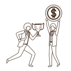 businessmen with trophy and coin character