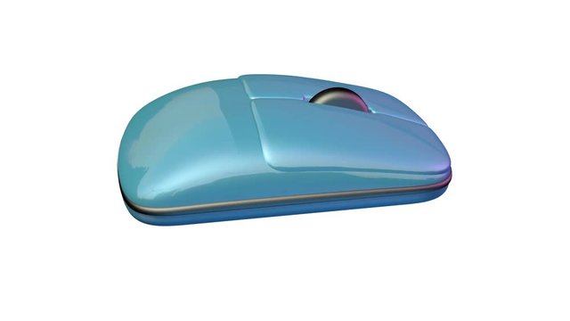 Computer mouse rotating. Blue color. Isolated on white background. 3d animation