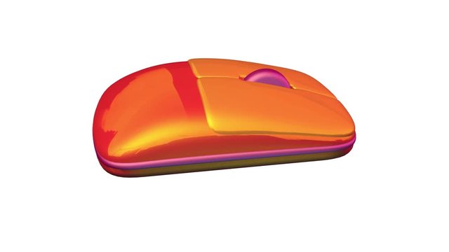 Computer mouse rotating. Orange color. Isolated on white background. 3d animation