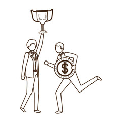 businessmen with trophy and coin character