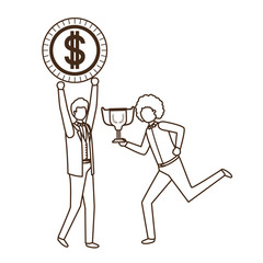 businessmen with trophy and coin character