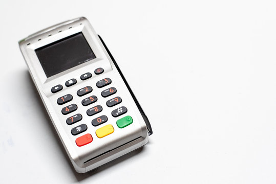 Dataphone, card reader to charge purchases, isolating on white background.