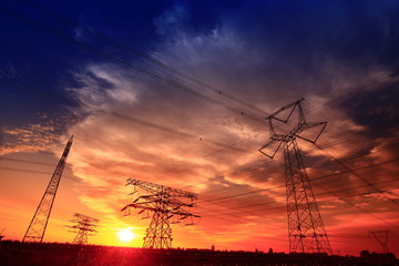 Fototapeta premium Pylon, high-voltage tower sky background.