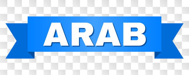 ARAB text on a ribbon. Designed with white caption and blue stripe. Vector banner with ARAB tag on a transparent background.