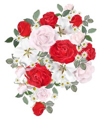 Floral romantic bouquet-Rose and Gardenia flower vector illustration-vector