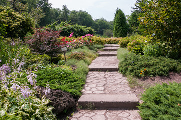 Stone staircase path in the botanical garden of the city of Vladivostok