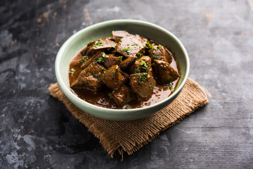 Mutton Liver fry or Kaleji masala, popular Non vegetarian recipe from India and Pakistan. served...