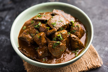 Mutton Liver fry or Kaleji masala, popular Non vegetarian recipe from India and Pakistan. served...
