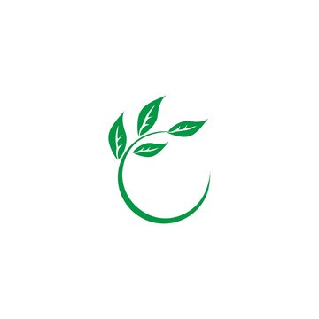  green leaf circle, eco natural, with leafs logo design vector