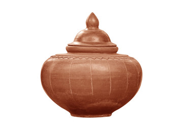 Old clay pot isolated on white background
