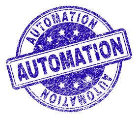 AUTOMATION stamp seal watermark with grunge texture. Designed with rounded rectangles and circles. Blue vector rubber print of AUTOMATION label with unclean texture.