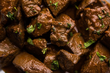 Mutton Liver fry or Kaleji masala, popular Non vegetarian recipe from India and Pakistan. served dry or with curry in a bowl, karahi or plate