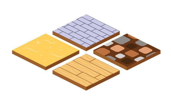 Set of 3d landscape design tiles with different surfaces.