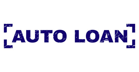 AUTO LOAN text seal imprint with grunge texture. Text title is placed inside corners. Blue vector rubber print of AUTO LOAN with grunge texture.