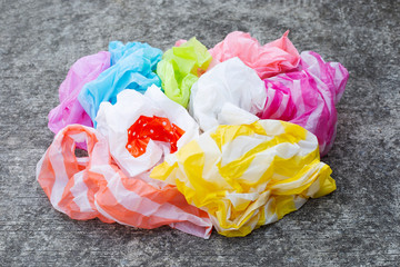 Plastic bags waste on  cement floor