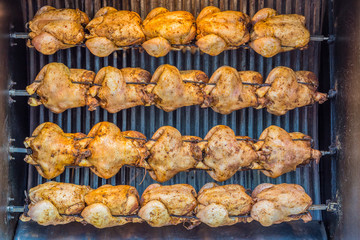 Chickens roasting in a rotissarie machine, in Istanbul, Turkey.