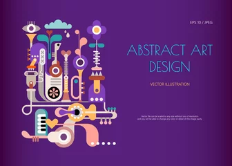 Garden poster Abstract Art Music Jukebox. Abstract art design isolated on a dark violet background. Vector poster design with abstract decorative composition and place for text.