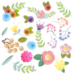 Vector and illustration design. craft paper flowers, spring, autumn, wedding and valentine festive floral bouquet, isolated on white background, decorative embellishment.