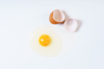 cracked egg on white background