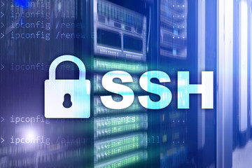 SSH, Secure Shell protocol and software. Data protection, internet and telecommunication concept.