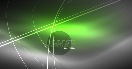 Digital technology abstract background - neon geometric design. Abstract glowing lines. Colorful techno background. Futuristic shape.