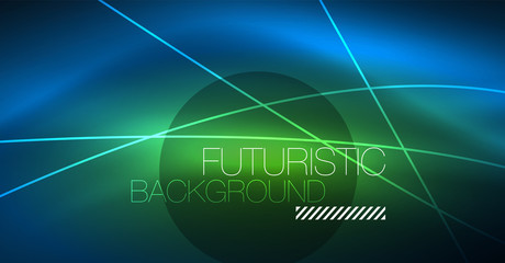 Neon glowing magic background, neon banner, night sky wallpaper. Magic light effect. Christmas abstract pattern.