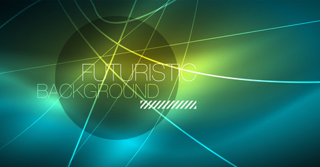 Digital technology abstract background - neon geometric design. Abstract glowing lines. Colorful techno background. Futuristic shape.