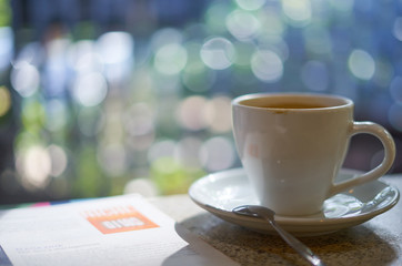 White coffee cup on table