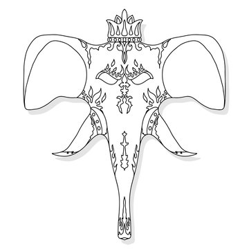 Drawing elephant, for coloring book for adult or other decorations. Black and white vector illustration.