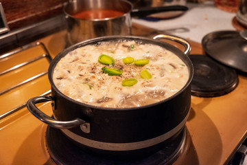 Champignon mushroom soup with gruel and vegetables boiled