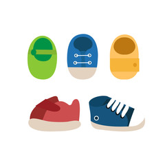 Vector set of colorful baby shoes icons. 