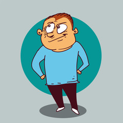 sly boy glimpsing to something and looks like a planning something. freehand drawing cartoon, isolated on light blue background. sketch syle vector illustration.