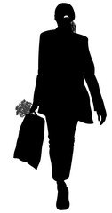 Silhouette of a girl with a bag in her hands