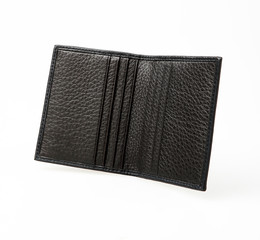 black leather wallet isolated on white background