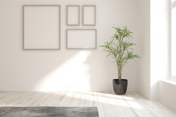 White empty room. Scandinavian interior design. 3D illustration