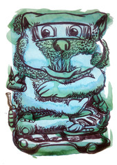 Bear cartoon watercolor illustration in high resolution scan