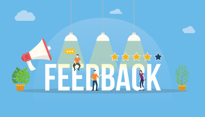 feedback big word customer rating with people team office and rate star
