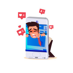 Male trapped in smartphone. smartphone addict concept - vector illustration