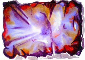 vibrant violet, red and orange watercolor painting isolated on white