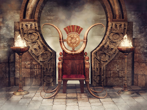 Fairytale throne and burners. 3D render.