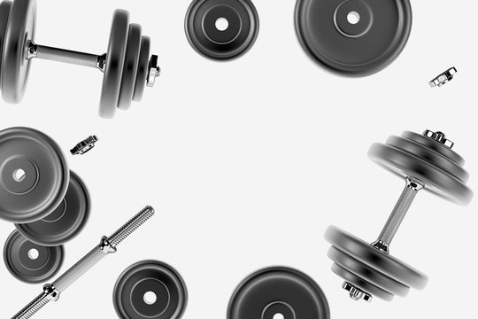3D rendering image of a dumbbell for sports. Bodybuilding equipment on white background