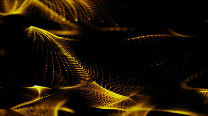Abstract background with gold particles and luxurious sparkling wave particle.