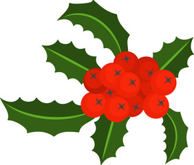 Holly berry branch for Christmas wreath and pattern