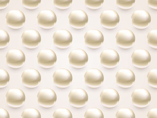Beautiful Realistic 3D Pearl Valentine's Day background. Modern glossy perla, sphere or circle lens. Grid layout decor.