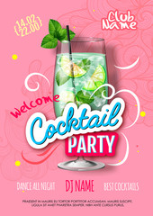 Cocktail party poster in eclectic modern style. Realistic cocktail