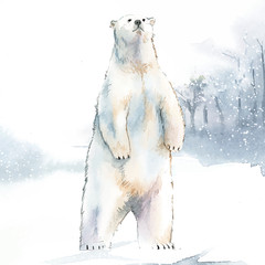 Fototapeta premium Hand-drawn polar bear in the snow watercolor style vector