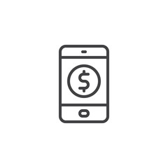 Mobile banking app outline icon. linear style sign for mobile concept and web design. Tablet with dollar screen simple line vector icon. Symbol, logo illustration. Pixel perfect vector graphics