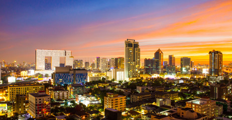 Panorama view of Bangkok city with sunset sky