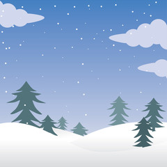 Snowy Hill Background with some tree vector