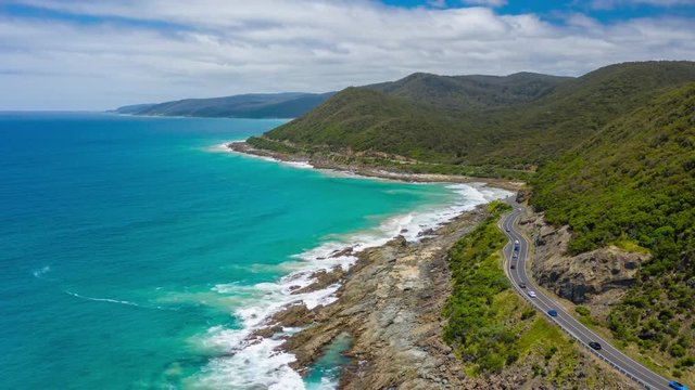 4k aerial hyperlapse video of Great Ocean Road in Australia